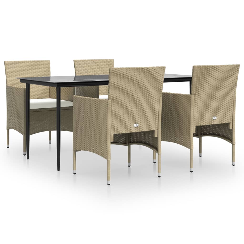vidaXL 5-tlg. Garten-Essgruppe mit Kissen Beige und Schwarz