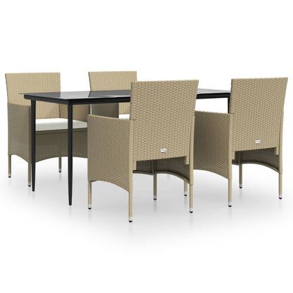vidaXL 5-tlg. Garten-Essgruppe mit Kissen Beige und Schwarz
