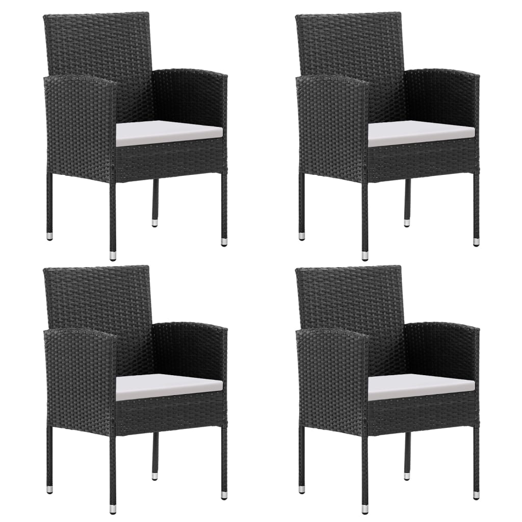 vidaXL 5-tlg. Garten-Essgruppe mit Kissen Schwarz Poly Rattan