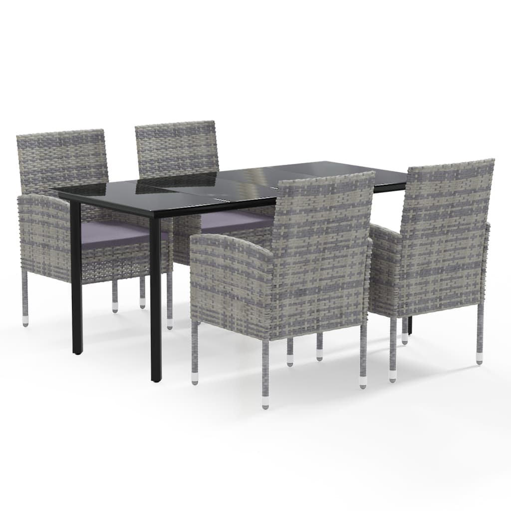 vidaXL 5-tlg. Garten-Essgruppe mit Kissen Anthrazit Poly Rattan