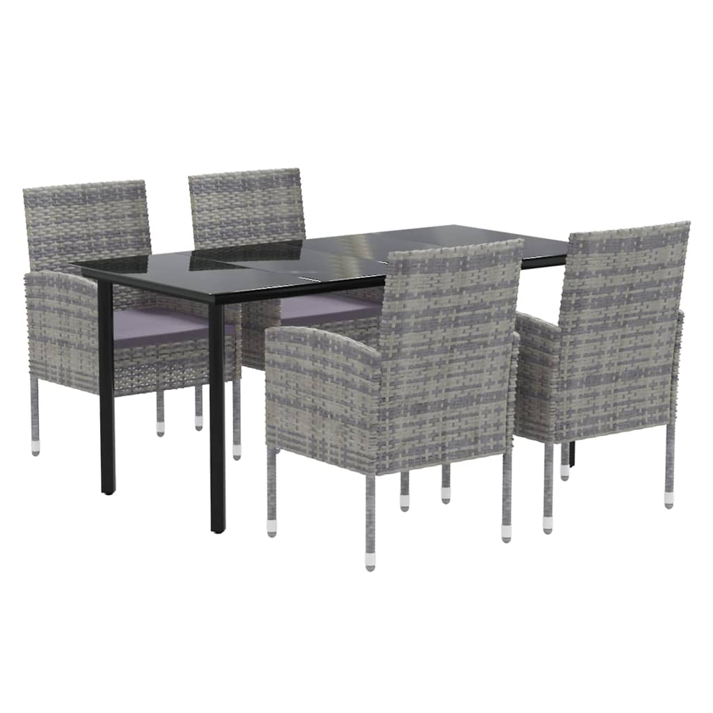 vidaXL 5-tlg. Garten-Essgruppe mit Kissen Anthrazit Poly Rattan