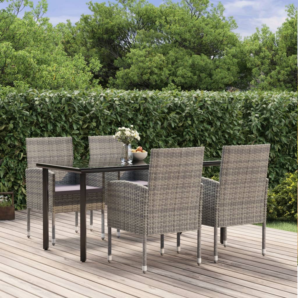 vidaXL 5-tlg. Garten-Essgruppe mit Kissen Anthrazit Poly Rattan