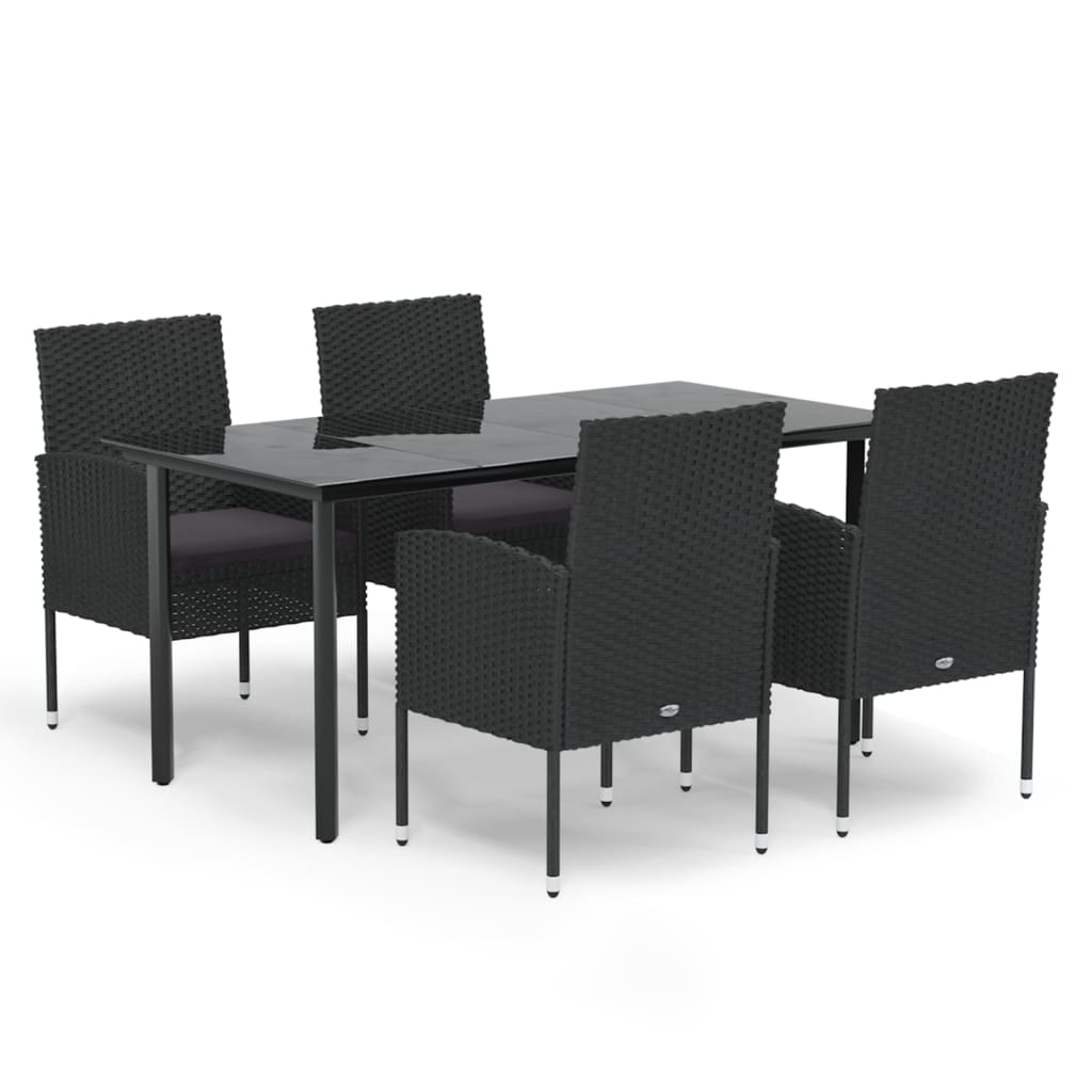 vidaXL 5-tlg. Garten-Essgruppe mit Kissen Schwarz Poly Rattan