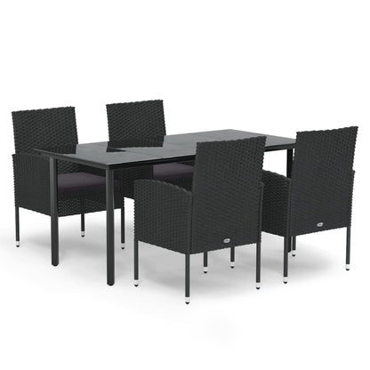 vidaXL 5-tlg. Garten-Essgruppe mit Kissen Schwarz Poly Rattan
