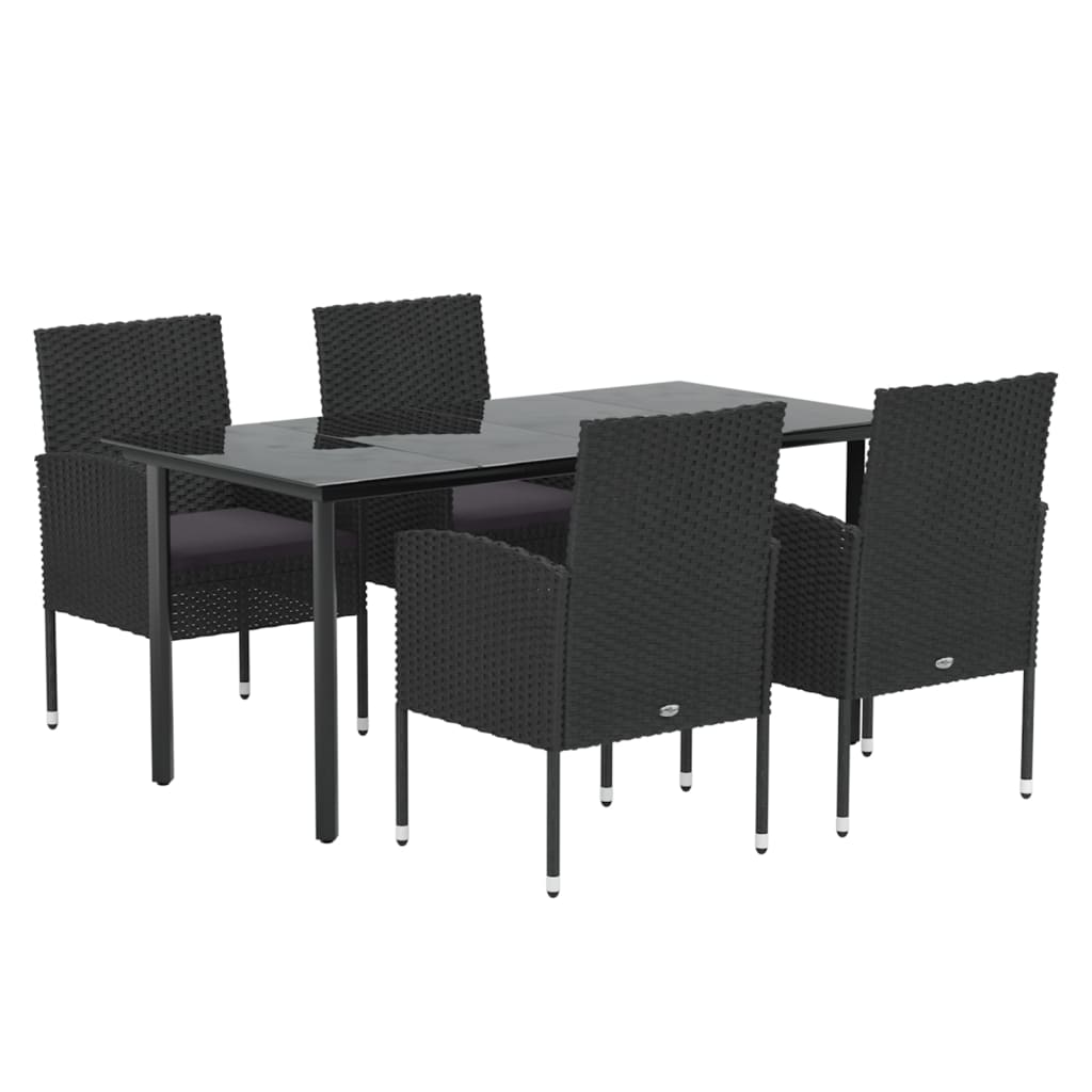 vidaXL 5-tlg. Garten-Essgruppe mit Kissen Schwarz Poly Rattan