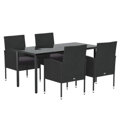 vidaXL 5-tlg. Garten-Essgruppe mit Kissen Schwarz Poly Rattan