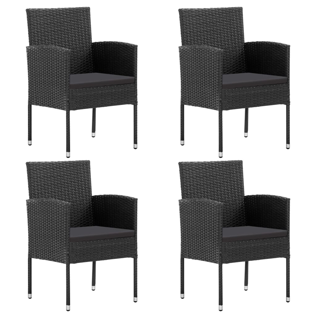vidaXL 5-tlg. Garten-Essgruppe mit Kissen Schwarz Poly Rattan