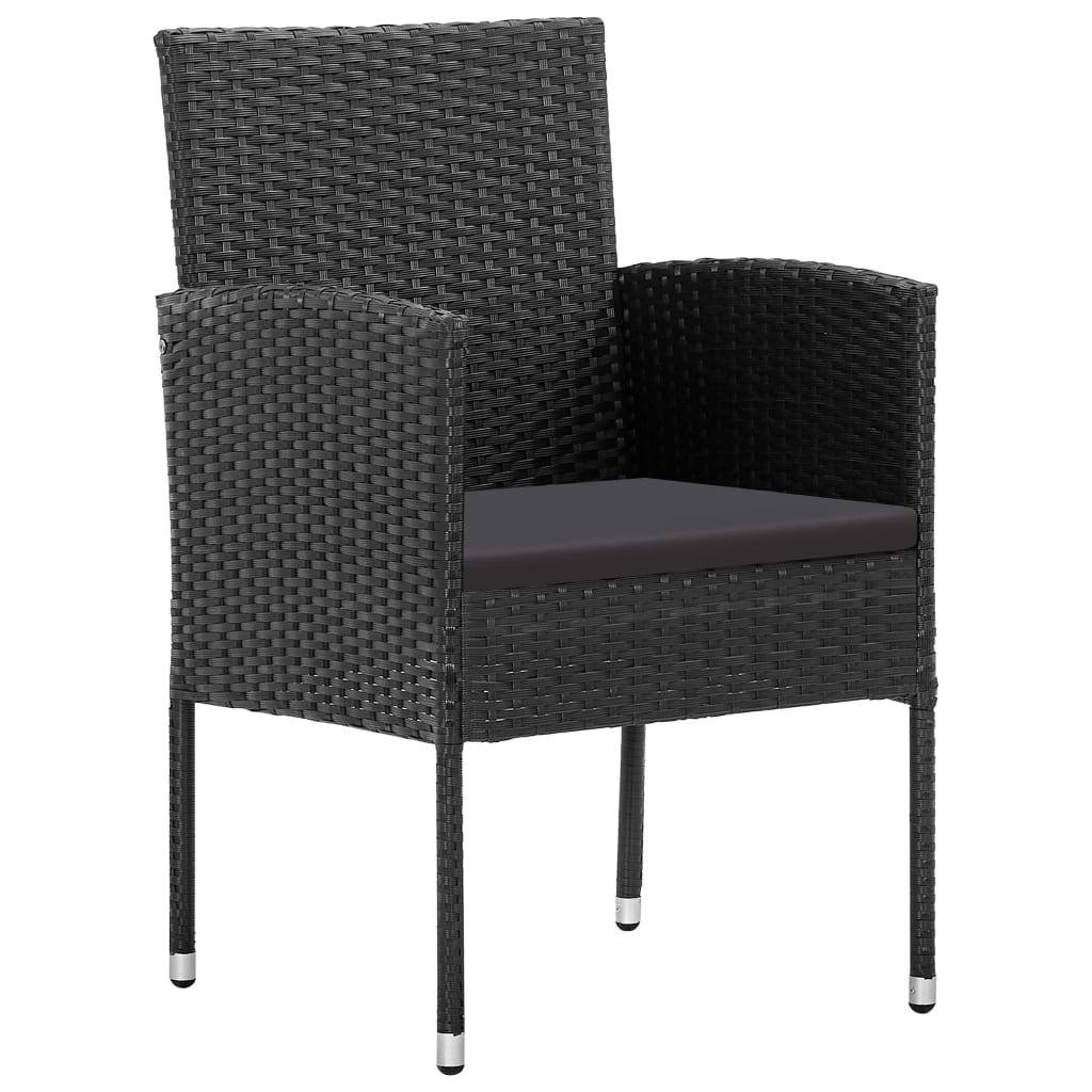 vidaXL 5-tlg. Garten-Essgruppe mit Kissen Schwarz Poly Rattan