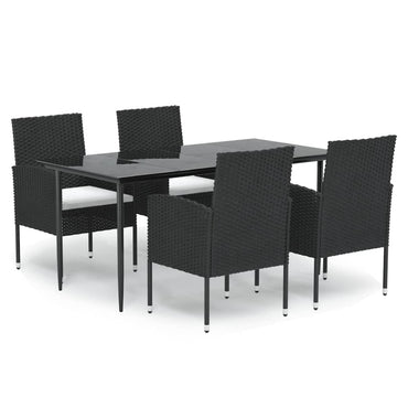 vidaXL 5-tlg. Garten-Essgruppe mit Kissen Schwarz Poly Rattan