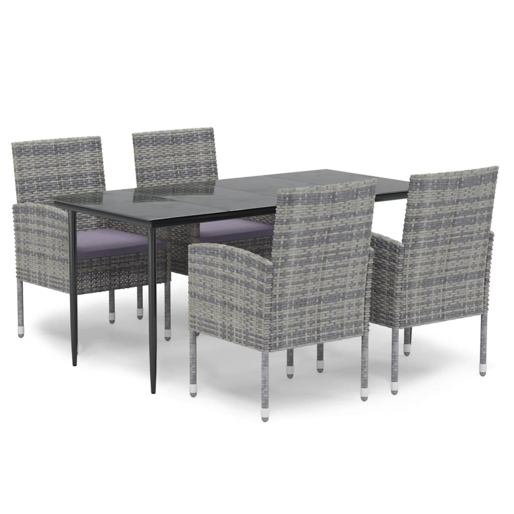 vidaXL 5-tlg. Garten-Essgruppe mit Kissen Anthrazit Poly Rattan