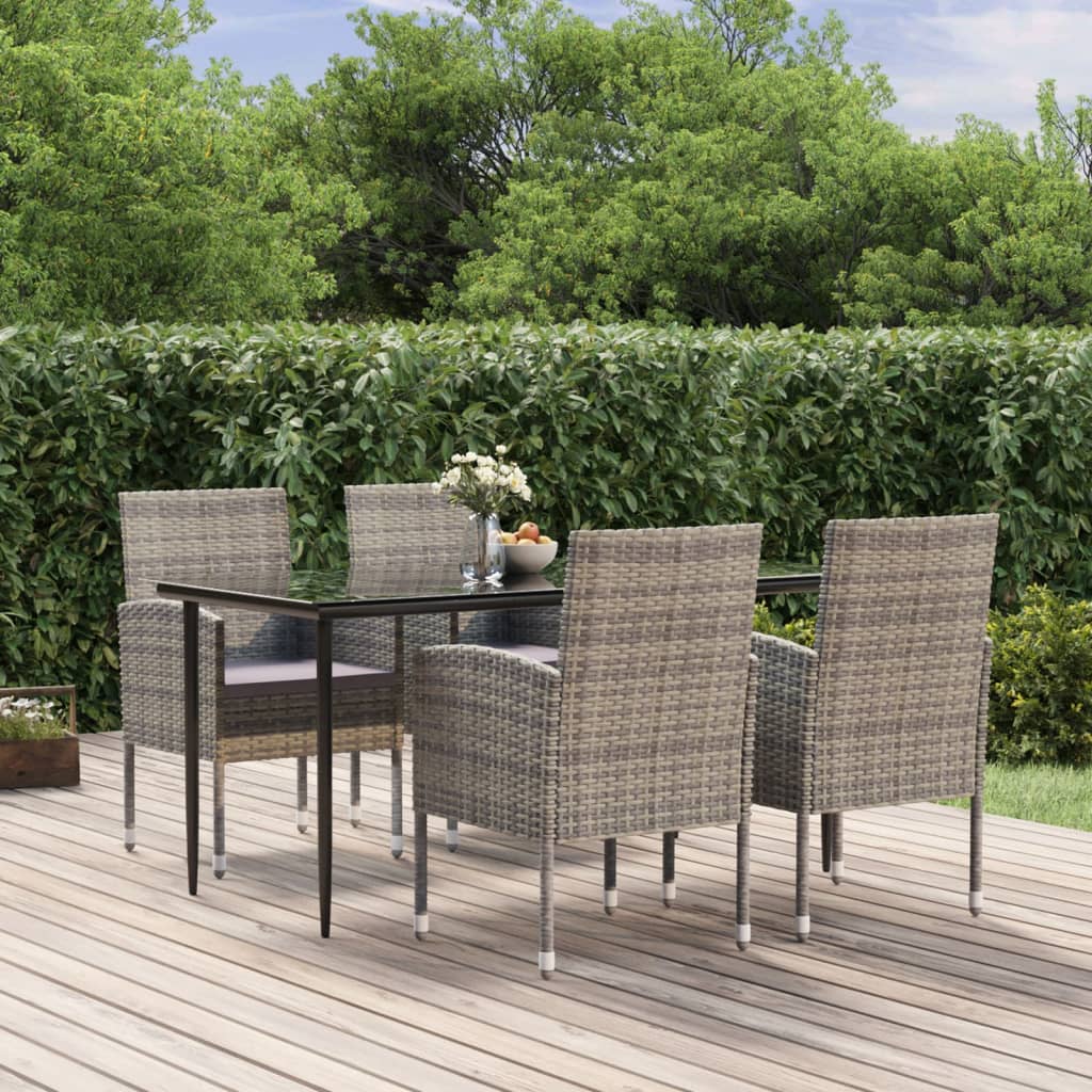 vidaXL 5-tlg. Garten-Essgruppe mit Kissen Anthrazit Poly Rattan
