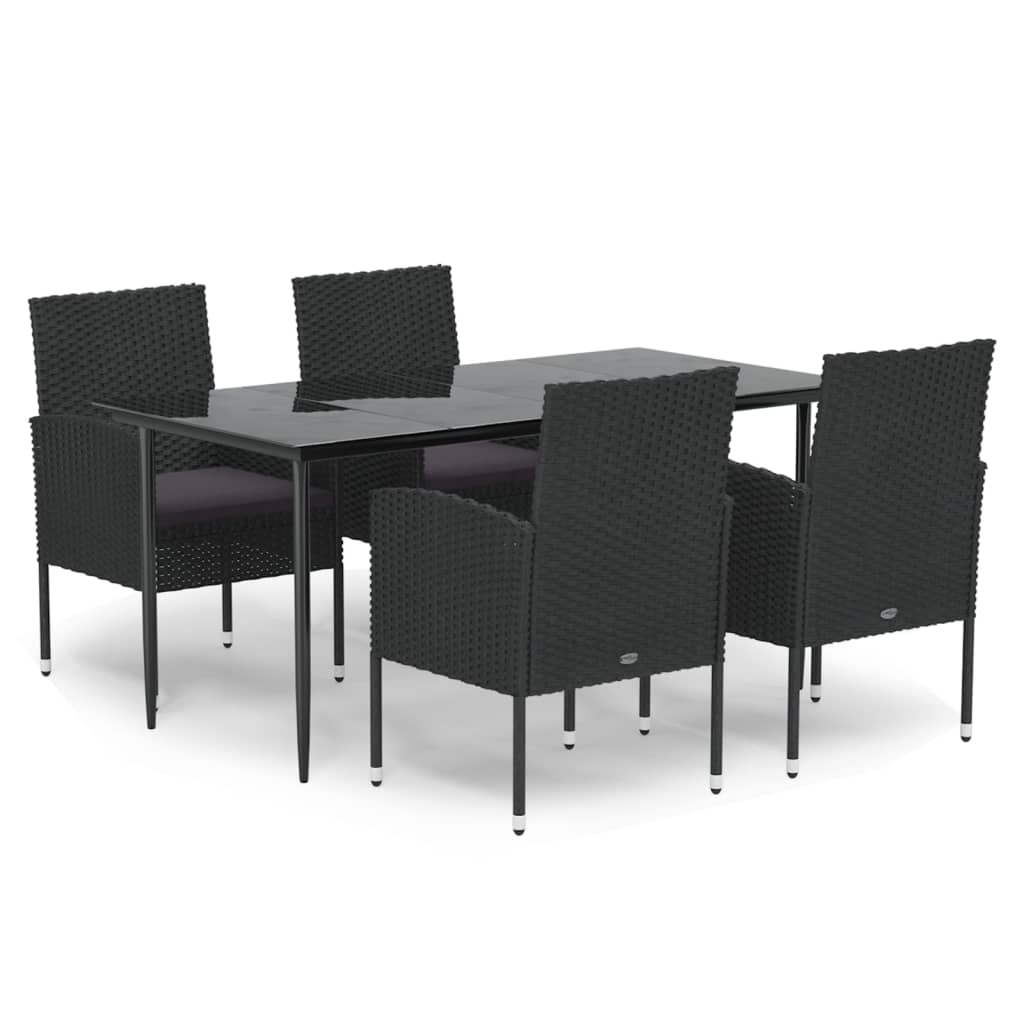 vidaXL 5-tlg. Garten-Essgruppe mit Kissen Schwarz Poly Rattan