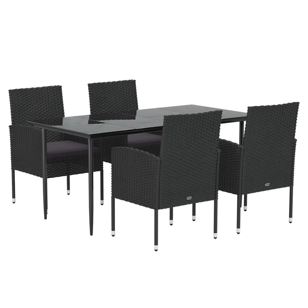 vidaXL 5-tlg. Garten-Essgruppe mit Kissen Schwarz Poly Rattan