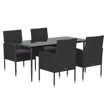 vidaXL 5-tlg. Garten-Essgruppe mit Kissen Schwarz Poly Rattan