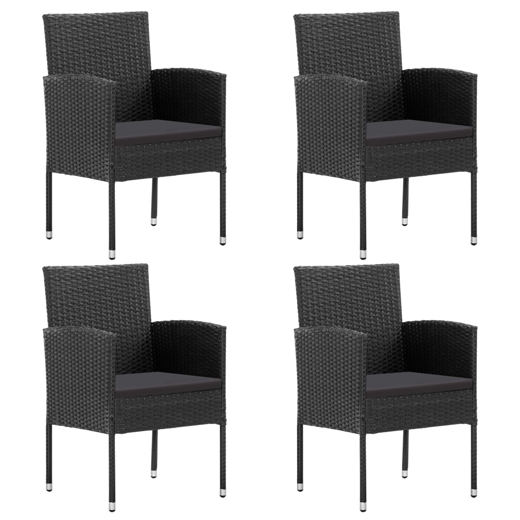 vidaXL 5-tlg. Garten-Essgruppe mit Kissen Schwarz Poly Rattan