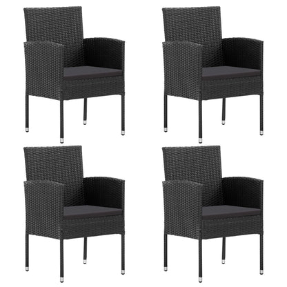 vidaXL 5-tlg. Garten-Essgruppe mit Kissen Schwarz Poly Rattan