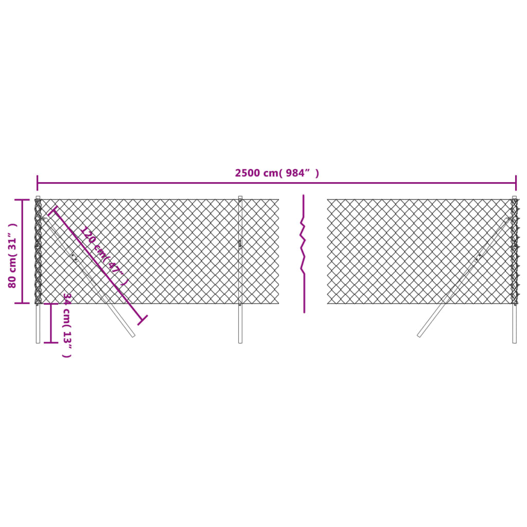 vidaXL Maschendrahtzaun Grün 0,8x25 m