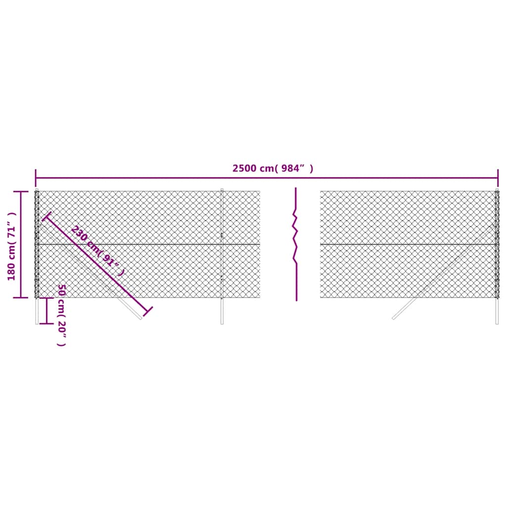 vidaXL Maschendrahtzaun Grün 1,8x25 m