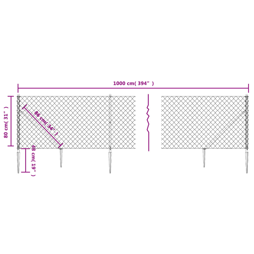 vidaXL Clôture grillagée avec manchons de terre vert 0,8x10 m