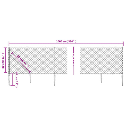 vidaXL Clôture grillagée avec manchons de terre vert 0,8x10 m