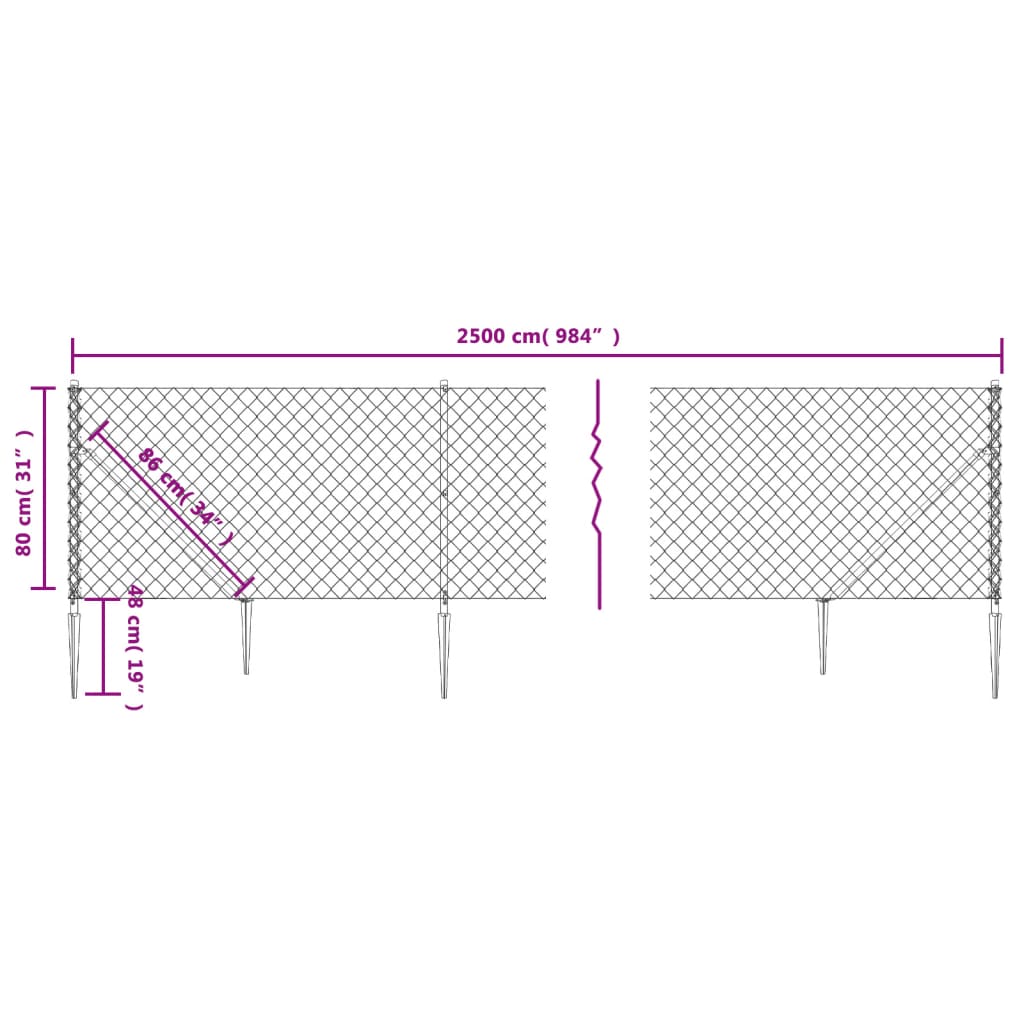 vidaXL Clôture grillagée avec manchons de sol Gris anthracite 0,8x25 m