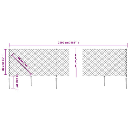 vidaXL Clôture grillagée avec manchons de sol Gris anthracite 0,8x25 m