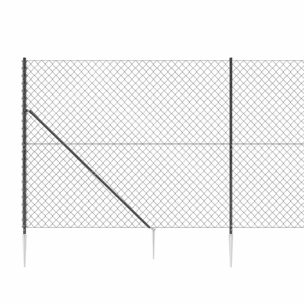 vidaXL Maschendrahtzaun mit Bodenhülsen Anthrazit 1,6x25 m