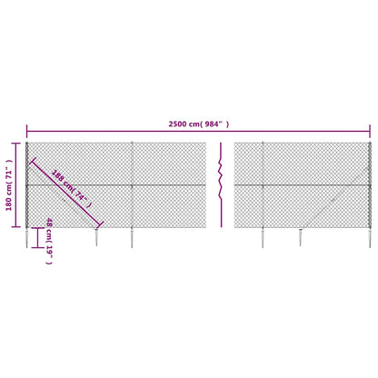 vidaXL Maschendrahtzaun mit Bodenhülsen Anthrazit 1,8x25 m