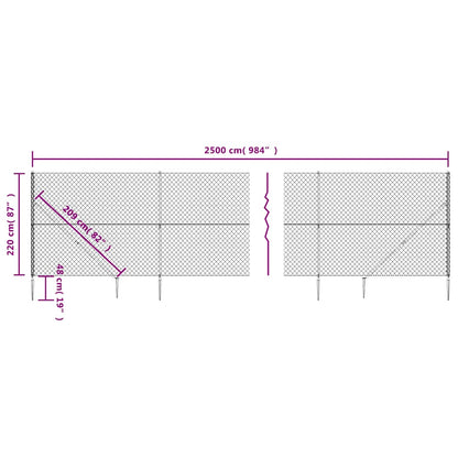 vidaXL Maschendrahtzaun mit Bodenhülsen Anthrazit 2,2x25 m