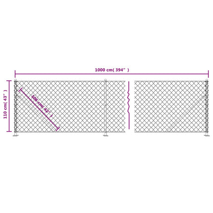 vidaXL Maschendrahtzaun mit Bodenflansch Anthrazit 1,1x10 m