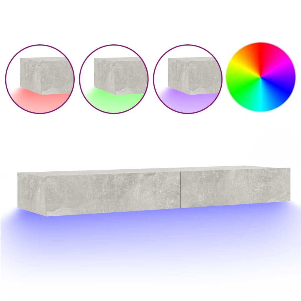 Meuble TV vidaXL avec lumières LED gris béton 120x35x15,5 cm