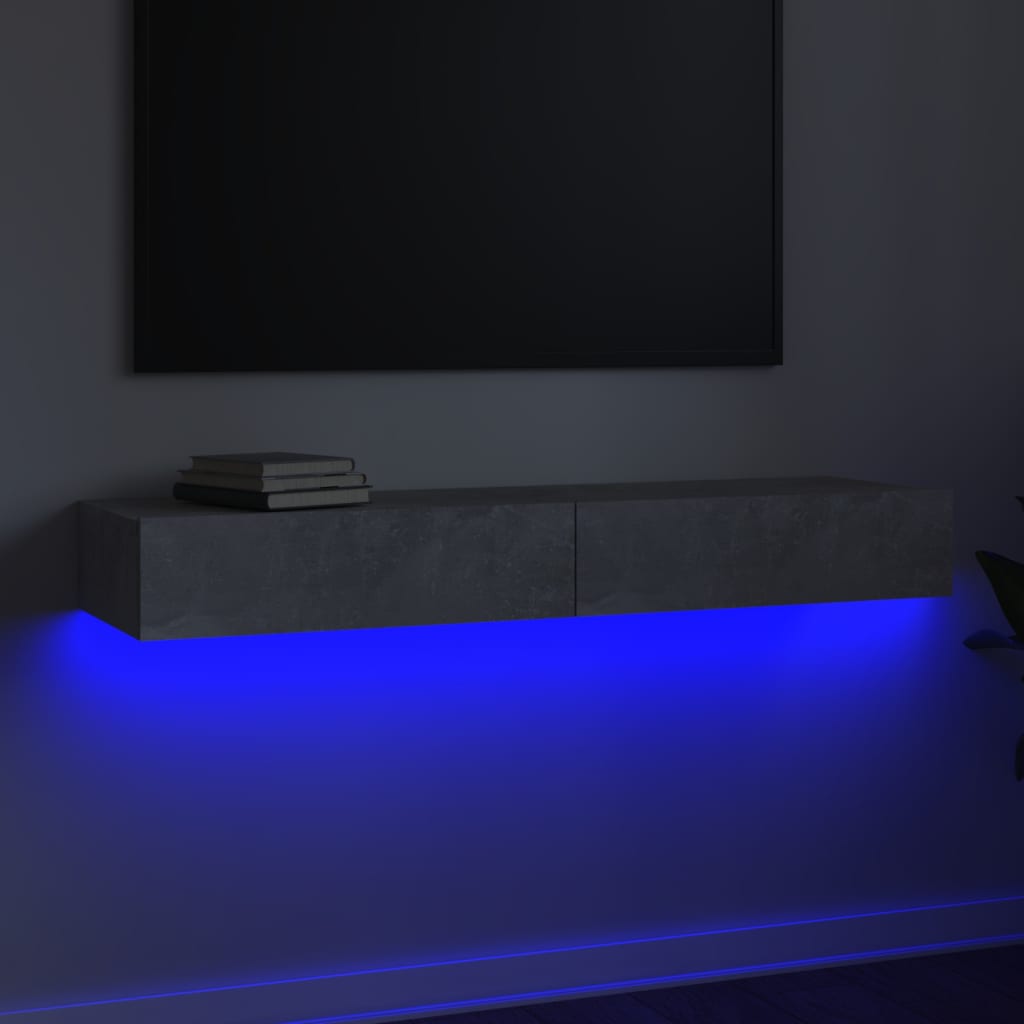 Meuble TV vidaXL avec lumières LED gris béton 120x35x15,5 cm