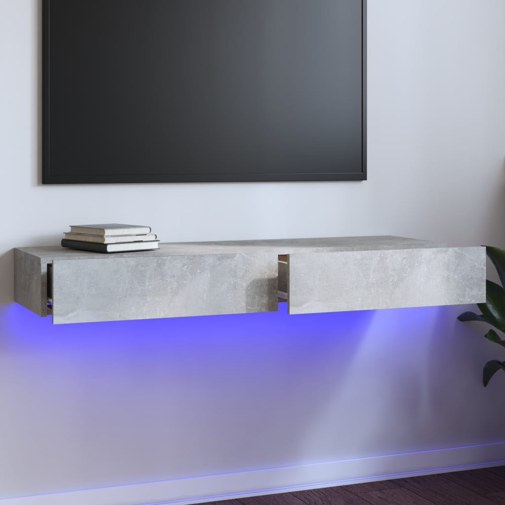 Meuble TV vidaXL avec lumières LED gris béton 120x35x15,5 cm