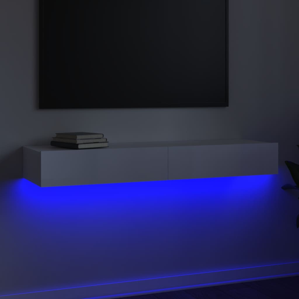 Meuble TV vidaXL avec lumières LED blanc brillant 120x35x15,5 cm