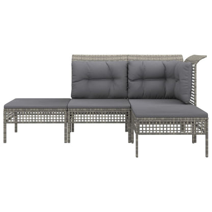 vidaXL Salon de jardin 4 pcs avec coussins Gris Résine tressée