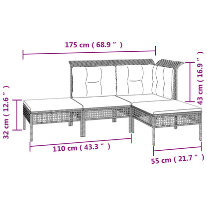 vidaXL Salon de jardin 4 pcs avec coussins Gris Résine tressée