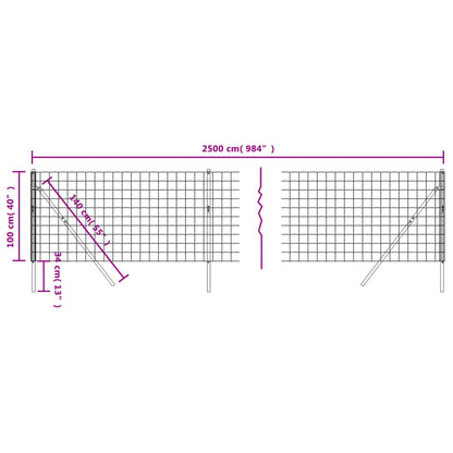 vidaXL Maschendrahtzaun Grün 1x25 m Verzinkter Stahl