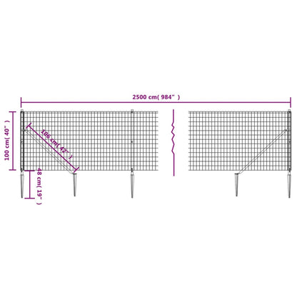vidaXL Clôture grillagée avec manchons de terre Vert 1x25 m