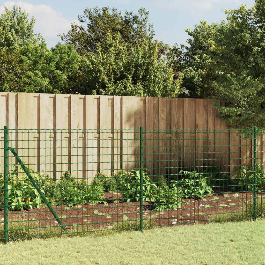 vidaXL Clôture grillagée avec manchons de terre Vert 1x25 m