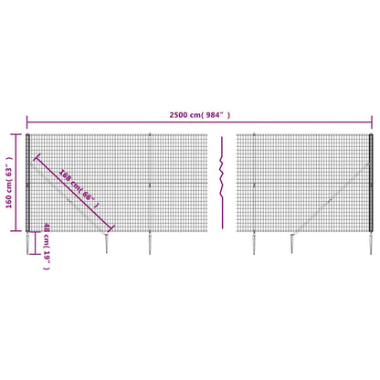 vidaXL Maschendrahtzaun mit Bodenhülsen Grün 1,6x25 m