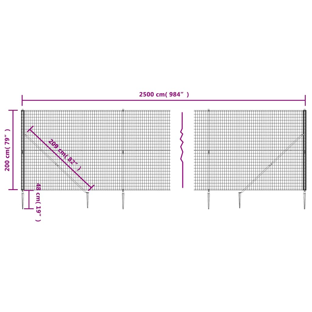 vidaXL Clôture grillagée avec manchons de fixation au sol vert 2x25 m