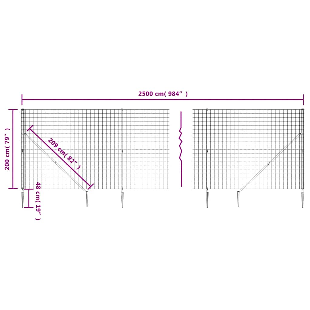 vidaXL Clôture grillagée avec manchons de fixation au sol vert 2x25 m