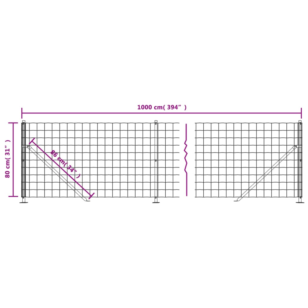 vidaXL Maschendrahtzaun mit Bodenflansch Grün 0,8x10 m