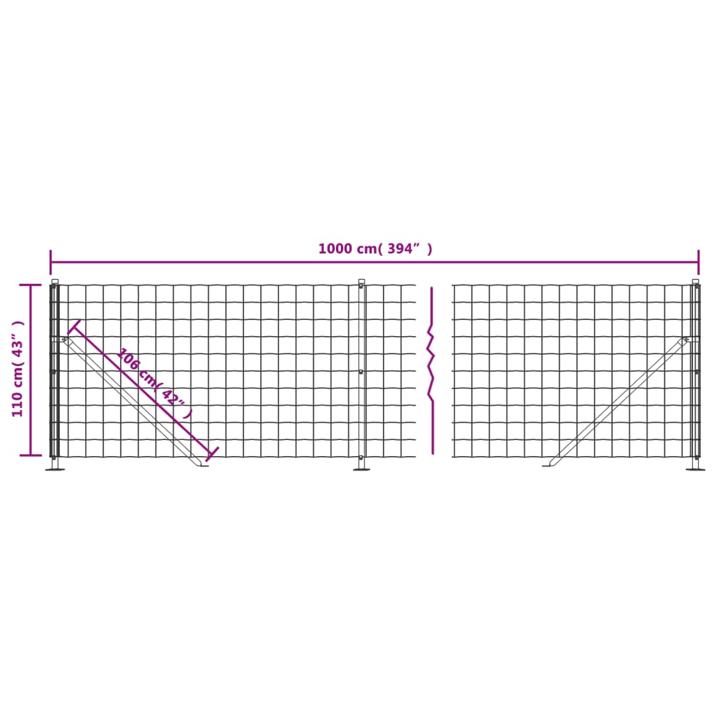 vidaXL Maschendrahtzaun mit Bodenflansch Grün 1,1x10 m