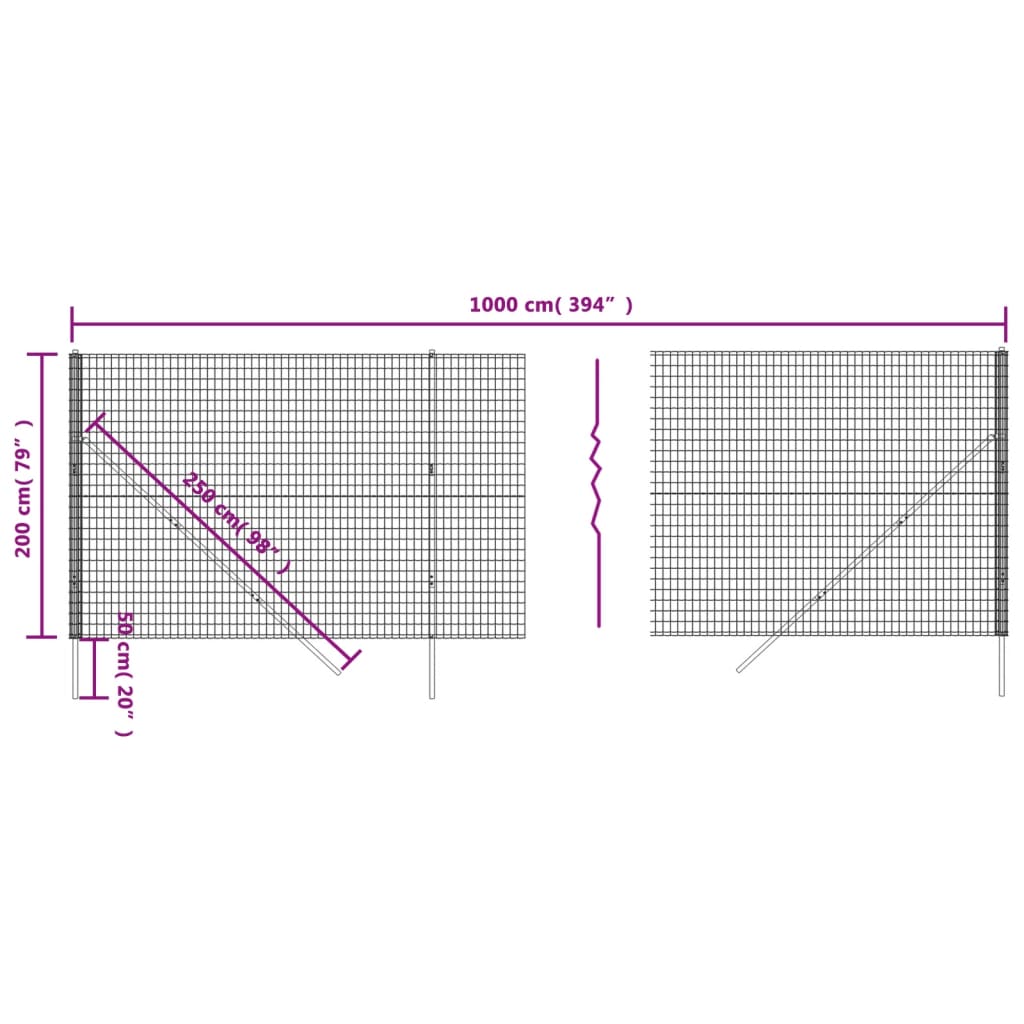 vidaXL Clôture grillagée anthracite 2x10 m Acier galvanisé