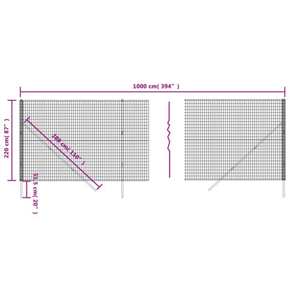 vidaXL Clôture à mailles losangées anthracite 2,2x10 m acier galvanisé