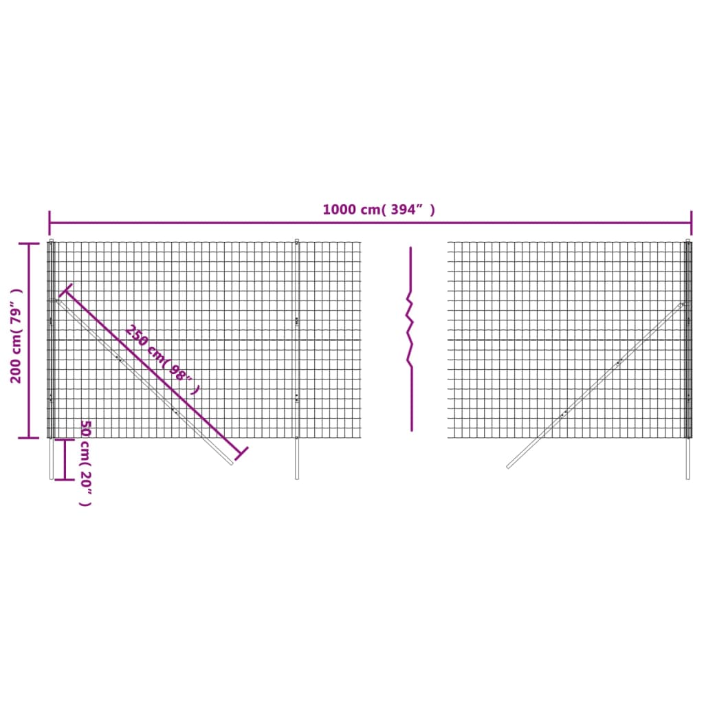 vidaXL Maschendrahtzaun Anthrazit 2x10 m Verzinkter Stahl