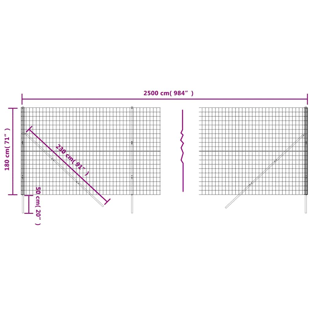 vidaXL Maschendrahtzaun Anthrazit 1,8x25 m Verzinkter Stahl