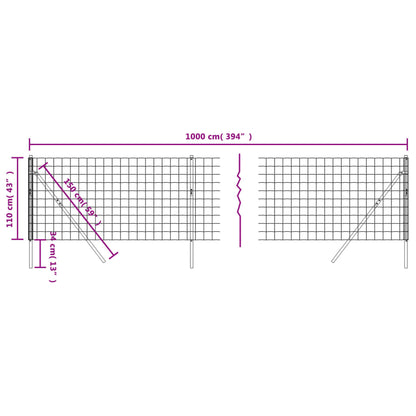 vidaXL Clôture grillagée anthracite 1,1x10 m Acier galvanisé