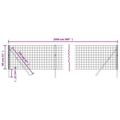 vidaXL Maschendrahtzaun Anthrazit 0,8x25 m Verzinkter Stahl